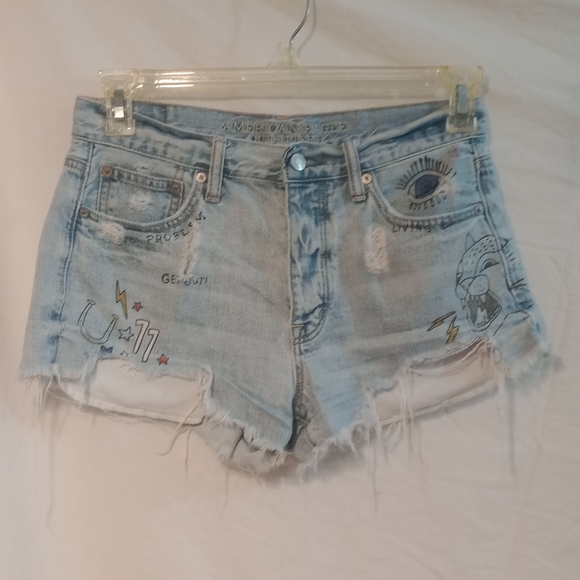 American Eagle Outfitters Pants - 183 American Eagle boho retro distressed tattoo  high-rise mom shorts